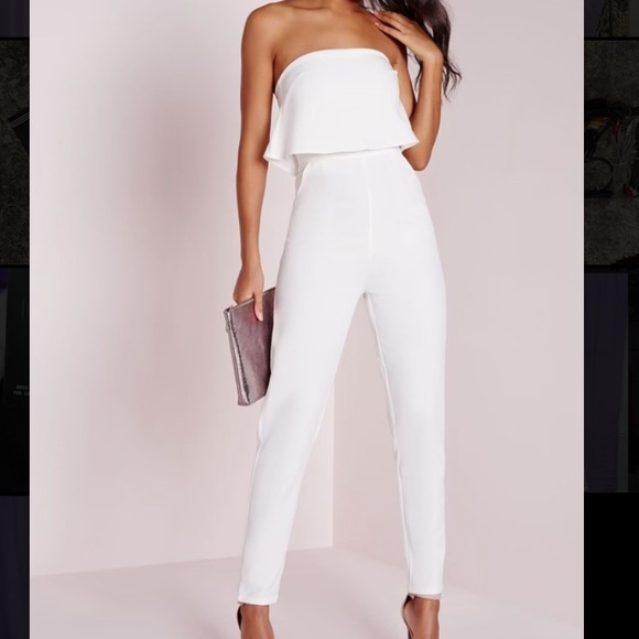 Missguided Pants - White Double Layer Bandeau Jumpsuit